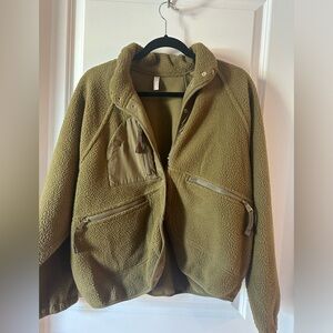 Free People Movement Hit the Slopes Fleece Jacket Army, Size Medium